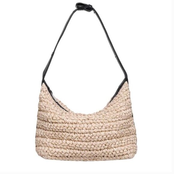 NWT Walter Baker Beck Raffia Shoulder Bag Natural Black - Picture 1 of 5